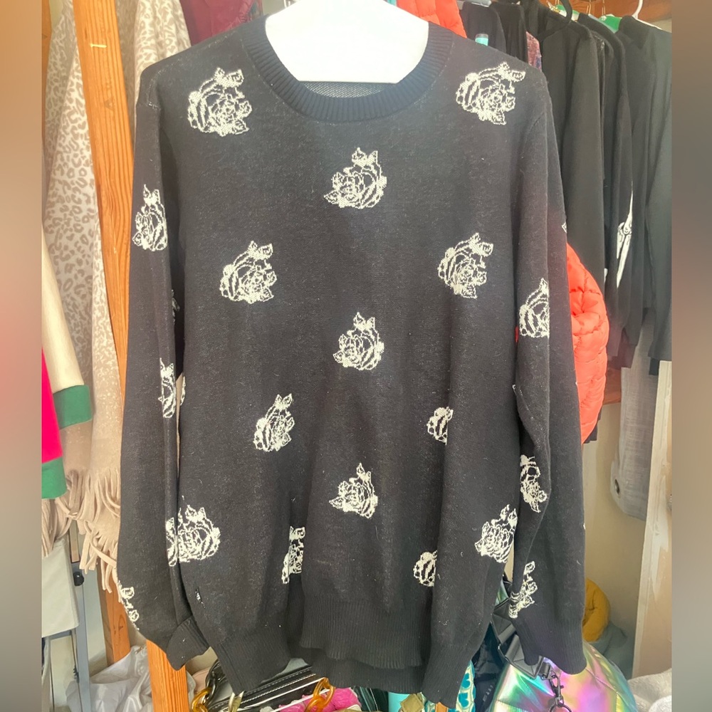 Obey Black Crewneck Sweater with White Rose Motif